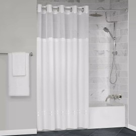 Manchester Mills Protect360° Satin Ribbon Hook Free Shower Curtain - Microban Antimicrobial and M