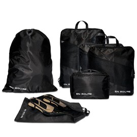 En Route CompactPro 6-Piece Black Compression Packing Cubes for Travel – Ultralight, Expandable, Waterproof & Odourless – Perfect for Suitcases & Backpacks – Organized Travel Packing Solution