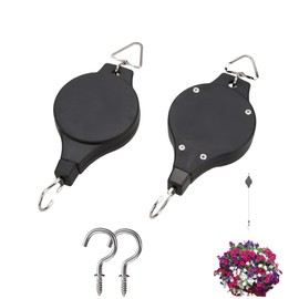2 Pack Plant Pulley, Retractable Heavy Duty Easy Reach Pulley Plant Hanging Flower Basket Hook Hanger, for Garden Baskets Pots Indoor Outdoor Decoration -Black