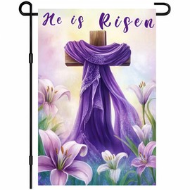 BlissYard He is Risen Garden Flag Double Sided 12x18 Inch Easter Cross Garden Flag Spring Summer Garden Flag Small Garden Flag Vertical Double Sided Welcome Farmhouse Yard Outdoor Decoration