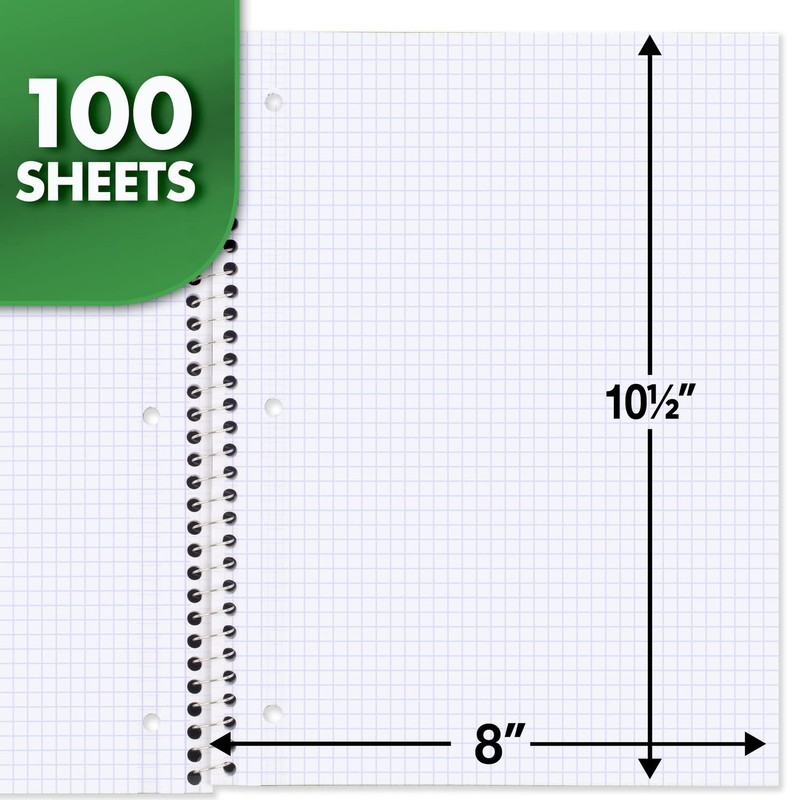 Mead Spiral Notebook, 1 Subject, Quad Ruled, 100 Sheets, Grid