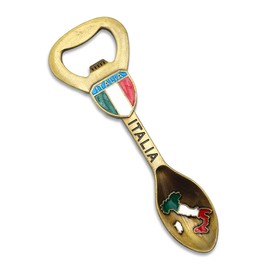 Magnetic Spoon Shaped Bottle Opener - Metal Corkscrew for Bottle Caps with Italian Tri-Colour Design - Flag Lettering Boots - 12cm for Home Bar and Gift (Gold)