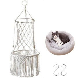 3 PCS Cat Hammock,Boho Hanging Cat Perch with Cat Sofa and Hook,for Cats Inside and Outside,Suppleness Cats Swing for Sleeping,Playing (White)
