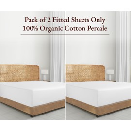 California Design Den 2-Pack 100% Organic Cotton Twin Fitted Sheets only, Percale GOTS Certified, Soft & Crisp, Lightweight, Snug-Fit, 2X Twin Deep Pocket Fitted Sheet - White