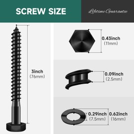 EASTPUK (20Sets) 1/4" x 3" Hex Head Lag Bolts, Heavy Duty Lag Screws with Washers, 304 Stainless Steel, 1/4 Bolt for Wood, Partial Thread, Black Oxide