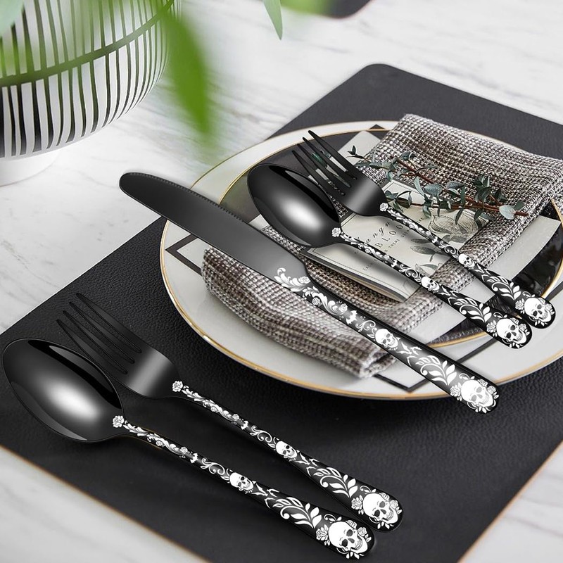XIAOYU 40 Piece Halloween Skeleton Silverware Set, Tableware Cutlery Set