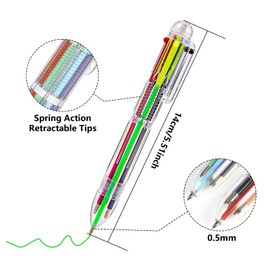 YFNVH 48 Pcs 6-in-1 Multicolor Ballpoint Pen 0.5mm 6 Colours Retractable Ballpoint Pens Bulk, Transparent Barrel Multi Coloured Ballpoint Pen for School Office Supply Student Teacher Gift