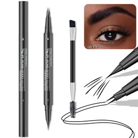 Microblading Eyebrow Pencil, Waterproof Eyebrow Pencil with Brush - Microblading Pen, Smudge-Resistant Long Lasting 2-in-1 Dual-Ended Liquid Brow Pen For Eye Make-up Use (Black)