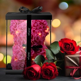 Otlonpe Bear Rose Flowers Light Up, Mothers Day Bear Gifts for Mom, Women Gifts Home Decorations for Christmas Valentines Mothers Day Birthday, for Her Mom Wife Girlfriend Daughter (Pink)