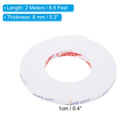 PATIKIL 2m/6.6ft Sealing Foam Tape, 1cm Wide 8mm Thick Single Sided Weather Stripping Door Seal Strip for Window Door Insulation, White