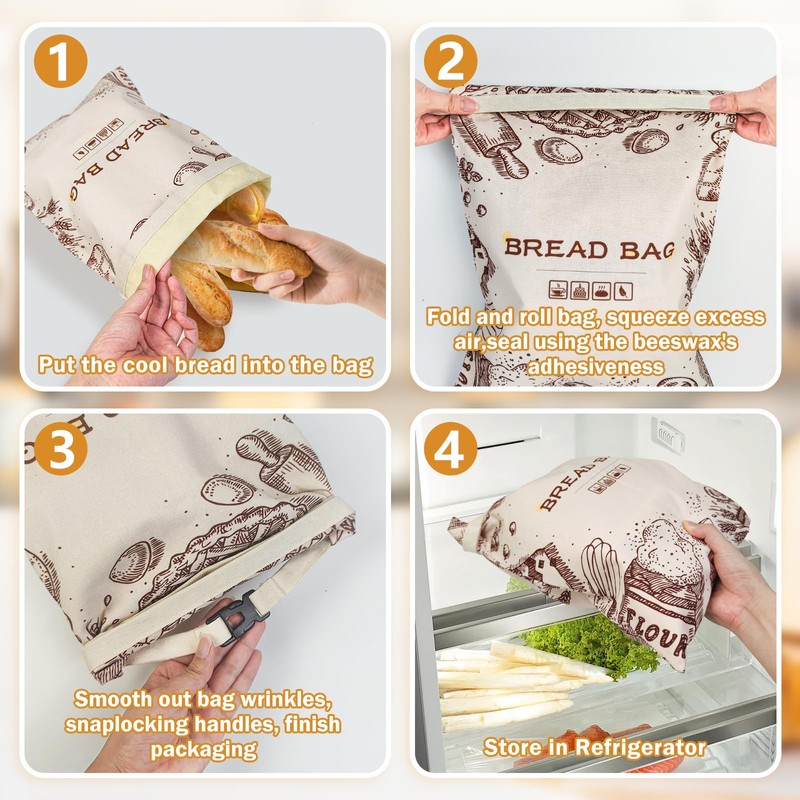 Beeswax Bread Bags for Homemade Bread, 2-Pack Reusable Sourdough Bread