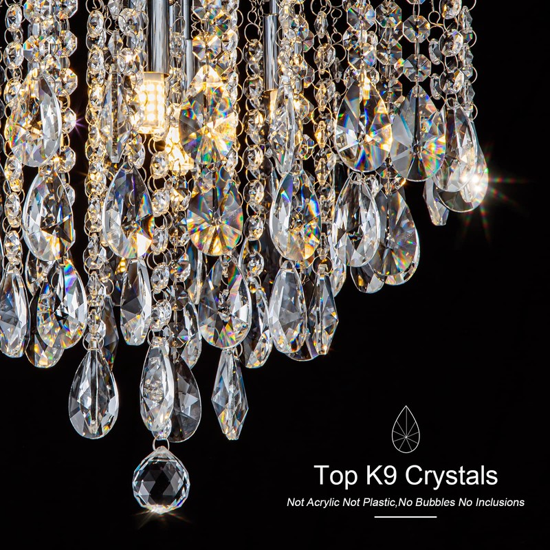 NSRCE 4-Light Crystal Chandeliers Flush Mount, 14 Inches Bedroom Close
