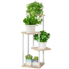 AZERPIAN Plant Stand 4 Tier Indoor Metal Flower Shelf for Multiple Plants Corner Tall Flower Holders for Patio Garden Living Room Balcony Bedroom, Black (4 Tier-White)