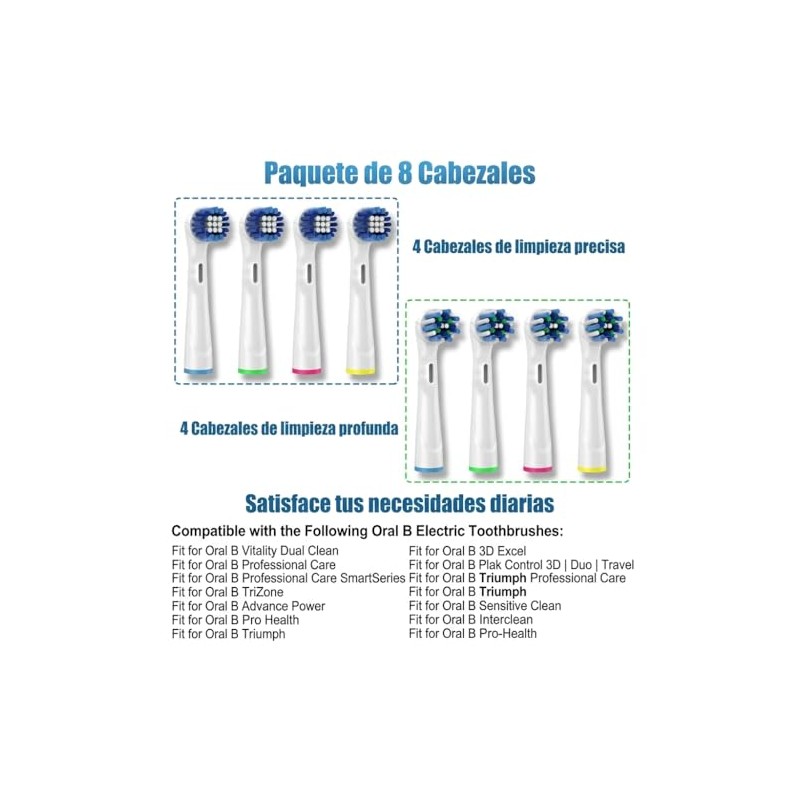 8PCS Cabezales de Repuesto para 0ral B, Cerdas Extra Suaves,