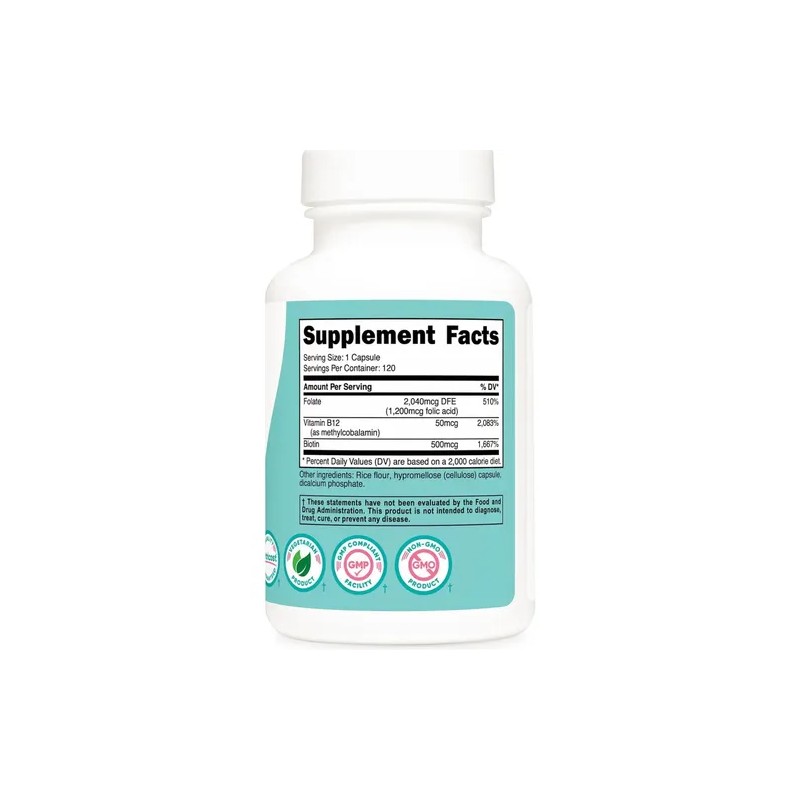 Ácido Fólico (vit B9) 1200 Mg, X 120 Cap Con