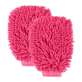 wuyaoyao 2PCS Car Wash Mitt, 10.14"×7.12" Chenille Microfiber Car Wash Mitts, Scratch-Free & Lint-Free, Absorbent Double Sided Clean Glove for Cars Cleaning, Auto Cleaning Supplies (Pink)