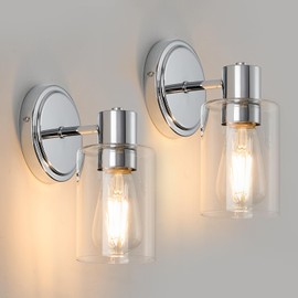 ALAISLYC 2 Light Bathroom Wall Sconce Light Fixtures with Clear Glass Bathroom Wall Lights Over Mirror Vanity Lights Chrome with E26 Base