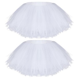 Yymobt 2 Pack White Tutu Tulle Skirt for Women 5 Layered Stretchy Puffy Fluffy Adult Dance Skirt for 80s Ballerina Party Costume