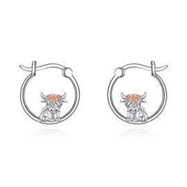 Hoop Earrings Highland Cow Earrings 925 Sterling Silver Cute Animal Hypoallergenic Jewellery Birthday Gifts for Women Teen Girls