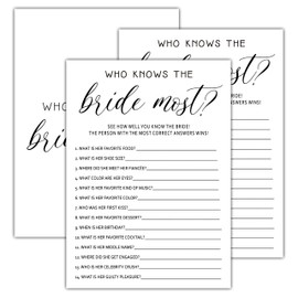 OZTEMETY Who Knows Bride Best Bridal Shower Games, Minimalist Engagement Party Game Cards, Bachelorette Party Games, Aesthetic Bridal Shower Decorations, 25 Cards(white004)