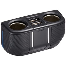 Carmate DZ322 Car Socket, With 2 Flat Cord, 2 USB Ports, 2.4A, Carbon Tone