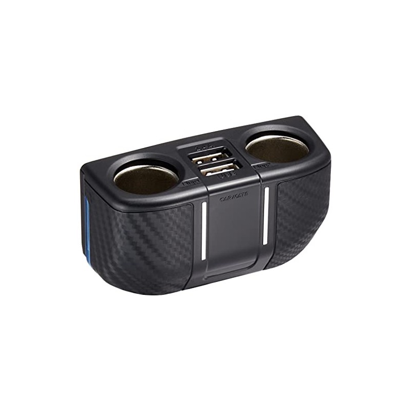 Carmate DZ322 Car Socket, With 2 Flat Cord, 2 USB