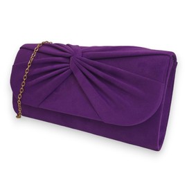 Suede Pleated Style Bridal Prom Wedding Evening Clutch Party Purse Hand Bag (Purple)