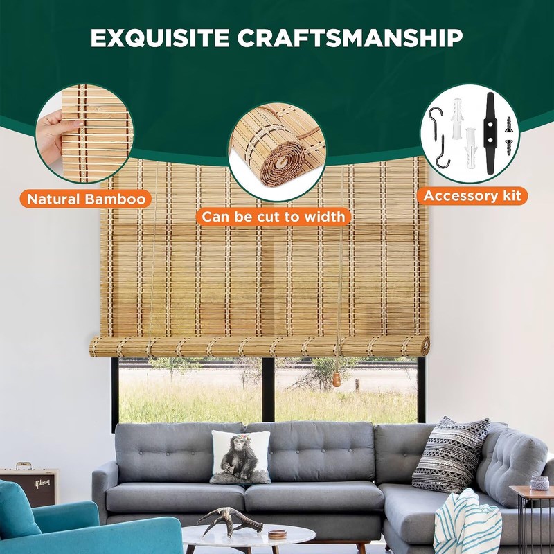Bamboo Blinds for Interior Windows, Easy to Install Bamboo Shades