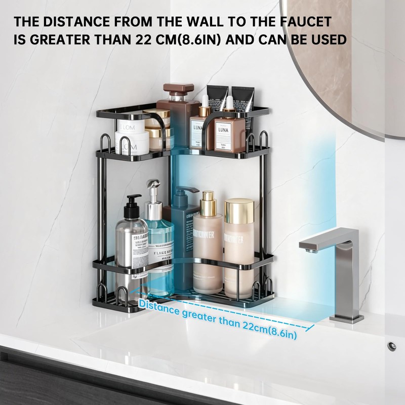 WOCUBEHOME 2-Tier Corner Bathroom Counter Organizer, Black
