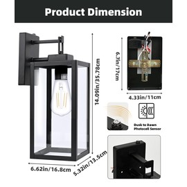 Dusk to Dawn Outdoor Lighting, 2 Pack Wall Mount Patio Light, Waterproof Outdoor Wall Lights with Sensor, Exterior Wall Lanterns, Modern Wall Sconces for Porch Garage, ETL Listed