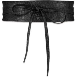 HDBHBH Women's Wide Obi Belt - PU Leather Cinch Waist Belt for Dresses, Corset Tie Wrap Belt Waistband for Shirts & Coats (Black)