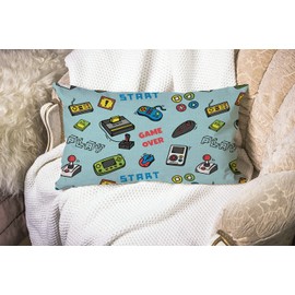 Smooffly Gamer Pillow Covers,Decorative Throw Pillow Video Game and Game Handle Pattern Waist Lumbar Cotton Linen Throw Pillow case Cushion Cover for Sofa Home Decorative Oblong 12x20 Inches