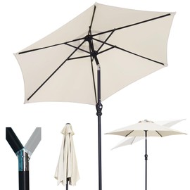 GDY 7.5Ft Patio Umbrella, Outdoor Umbrella Aluminum Market Table Umbrellas with Tilt, Crank and Sturdy Ribs for Lawn, Garden, Backyard and Pool (White)