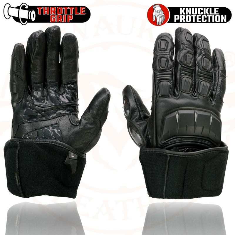 Milwaukee Leather SH717 Men's Black Leather Racing Gauntlet Gloves w/Knuckle