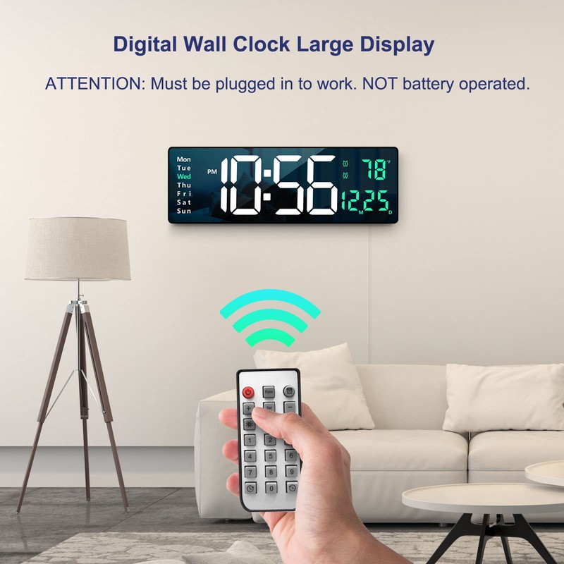 Digital Wall Clock Large Display, 16" with Remote Control for