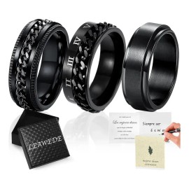 Leawede 3pzs Anillo Hombre De Titanio Acero Inoxidable Minimalista 11(21mm),anillo hombre,anillos para hombre,aacero inoxidable joyeria ,regalos para