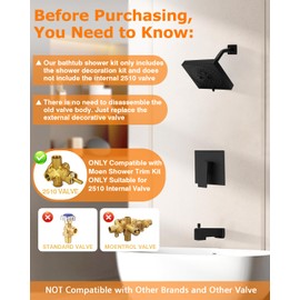 Compatible with moen T2473epbl Matte Black Shower Trim Kit, Genta T2473bl Black Tub Trim Kit, Including shower Head, shower Handle and Tub Spout, Easy to Install (Valve Not Inclued)