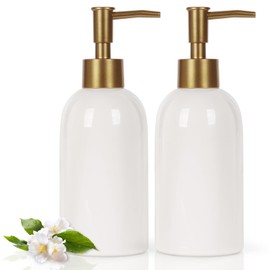 Natheeph 14OZ Ceramic Soap Dispenser Ceramic Soap Pump Dispenser Can Fill Liquid for Bathroom/Kitchen (2PC White)