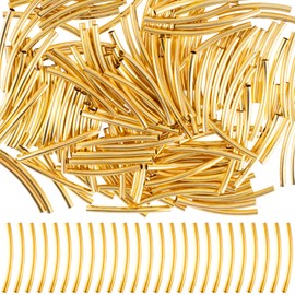 PAGOW 160 Pcs Tube Beads, 25mm Curved Noodle Beads, Gold Spacer Beads for Jewelry Making DIY Necklace Bracelet Findings