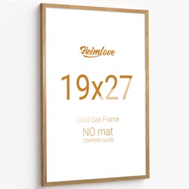 Heimlove 19x27 Picture Frames Oak Wood,19 x 27 Photos Frame with Tempered Glass,Wall Gallery Poster Frame with No Mat,Horizontal and Vertical for Wall Mounting,Home Office Decoration,Natural Oak Color