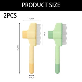 2 Pcs Flea Comb,Stainless Steel Metal Teeth Flea Comb for Cats,Self-Cleaning Cat Combs with Release Button,Durable Cats Hair Brush,for Cat Dog Detangler and Cleaning Fleas,Hair Grooming(Green,Yellow)
