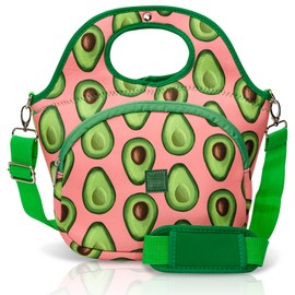 Made Easy Kit Large Insulated Lunch Tote Carrier for Women Men with Front Zipper Pocket, Soft Lightweight, Travel Ready with Padded Shoulder Strap & Magnetic Clasp Handle (Green Pink Avocado, Large)