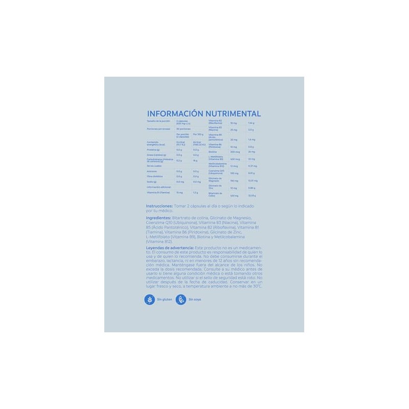 Nutriadn Complex Complejo Metilado Coenzima Q10 Magnesio Colina Zinc Apoyo
