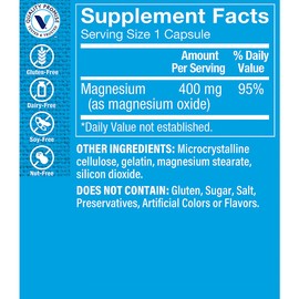 The Vitamin Shoppe Magnesium Oxide 400mg – Essential Daily Mineral Formula to Support Energy Production, Muscle Relaxation, Bone Health, and Promote Digestive Regularity (200 Capsules)