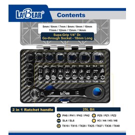 LABEAR-Low Profile 120-Tooth Reversible Ratchet wrench socket set, Non-slip socket, for Rounded/Standard bolt, 31pcs Low Profile Socket Set