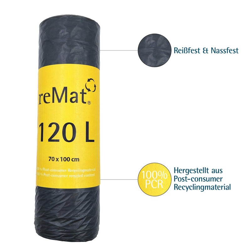 reMat bin liners, 120 L, made from 100% post-consumer waste