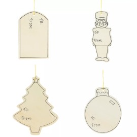 BESTPYSANKY Set of 4 Unfinished Wooden Gift Tags Christmas Theme Cutout DIY Craft 4.7 Inches