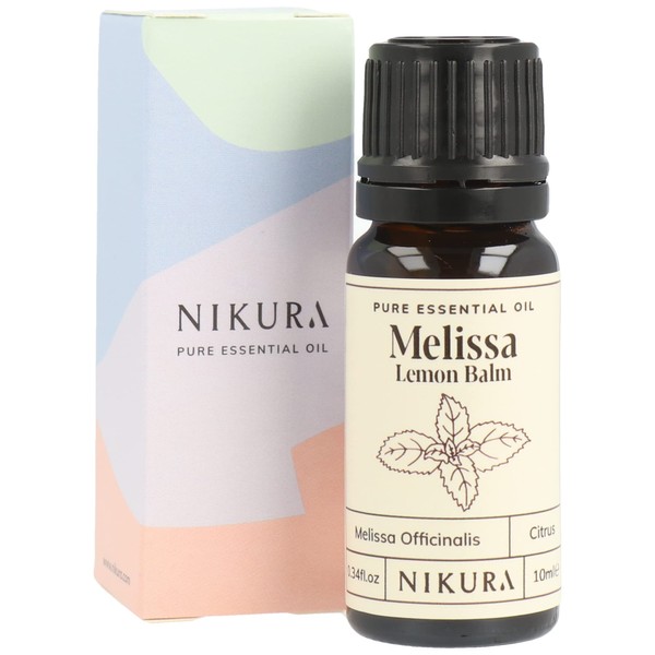 Nikura Melissa (Lemon Balm) Essential Oil - 10ml | 100% Pure Natural Oils | Perfect for Aromatherapy, Diffusers, Humidifier, Bath | Great for Self Care, Massage, Skin | Vegan & UK Made