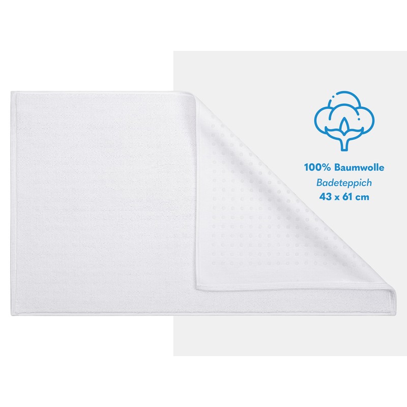 Hammetex 100% Cotton Non-Slip Bath Mat, 43 x 61 cm