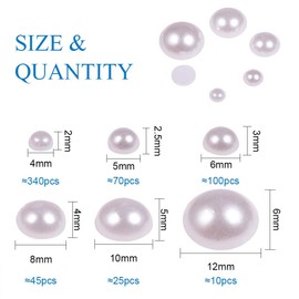 Half Pearl Bead, 690 Pcs Assorted Size Flat Back Half Round Pearl Cabochon for Nail Craft DIY Decoration(4 mm, 5 mm,6 mm, 8 mm, 10 mm, 12 mm White)
